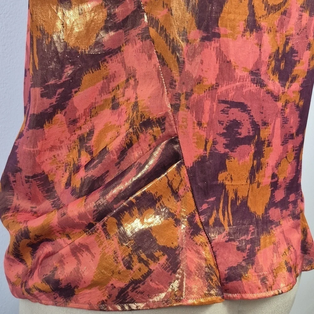 ETRO Womens Metallic Iridescent Golden Cap Sleeve Italian Lightweight Blouse Sm - Picture 4 of 12